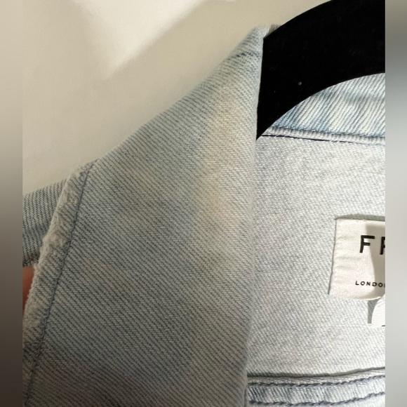FRAME acid wash distressed in Cloud blue jean jacket sz L tie-dye festival - Picture 11 of 13